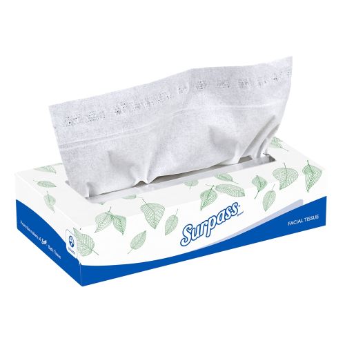 Surpass® Ecologo Facial Tissue Flat Box, 100 sheets, 2-Ply, White